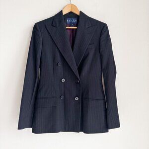 Vintage Ralph Ralph Lauren Double Breasted Pin Striped Navy Blue Blazer 8